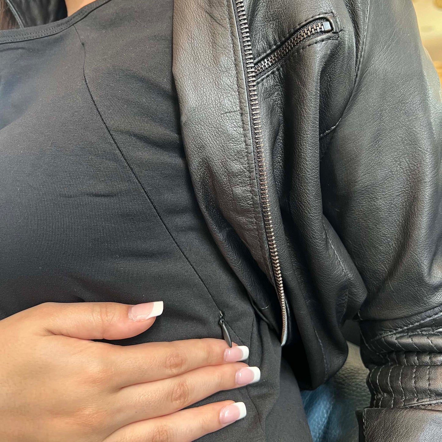 Diagonal Zip Tee in Black: Cotton Nursing T-Shirt for Breastfeeding - Comfortable, Stretchy Top with Hidden Zippers